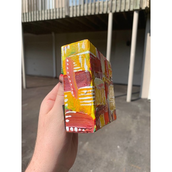 Handmade Yellow Mini Original Painting, Mini Canvas Painting, Office Art - Picture 8 of 9